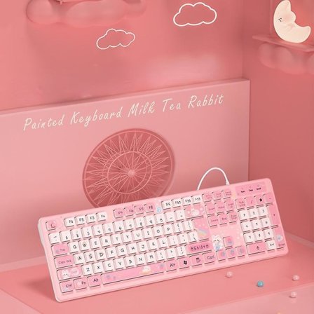 Kawaii Kanin Trådbundet Tangentbord Rosa Trådlöst Tangentbord Gaming Tillbehör Tecknad Tyst Tangentbord Notebook Stationär Dator för Tjejer
