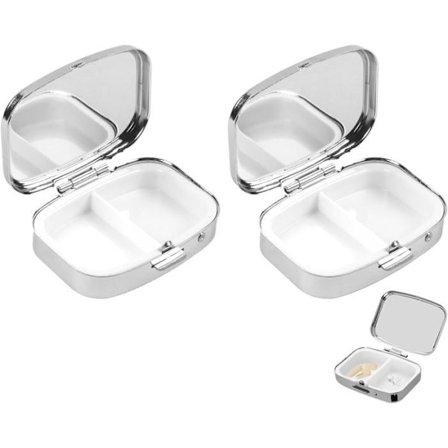 Set med 2 medicinförvaringslådor, liten medicinask i metall för resor, medicinlåda, mini-pillerask för handväska/ficka - PILLERASK
