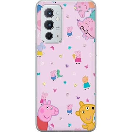 Kompatibelt Mobildeksel til OnePlus 9RT 5G Peppa Gris med en baby i armene, mamma gris motiv i fargerik og myk barneillustrasjon med hjerter