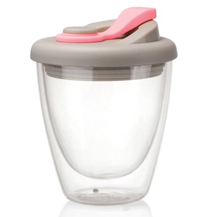 350 ml läckagesäker dubbelväggig glaskopp isolerad kaffemugg Rosa