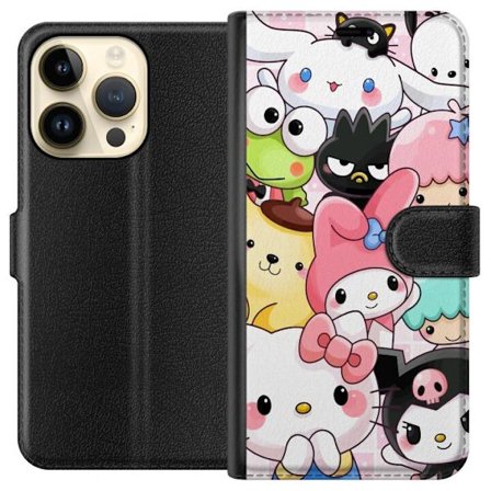 Kompatibelt Lommeboketui til Apple iPhone 14 Pro Tett mønster av søte figurer med store øyne i ulike farger og uttrykk med LABUBU-tekst