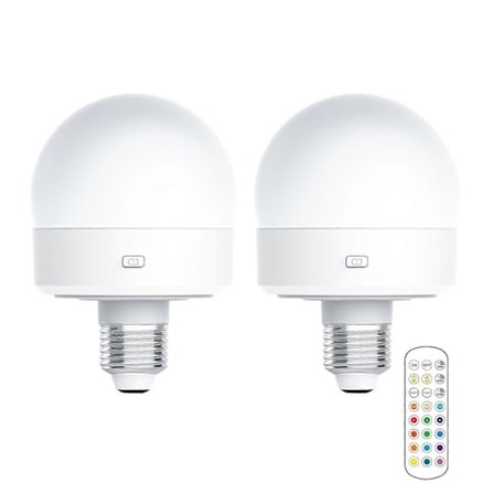 USB Genopladelig Pære med Fjernbetjening Timer Dæmpbar Nem at Installere Batteridrevet E27 Pære RGB Lampe