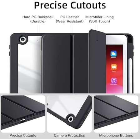 Wenlaty Kompatibel med iPad 9./8./7. generations etui (2021/2020/2019), Gennemsigtigt etui designet til iPad 10,2 tommer, Auto Sleep/Wake Sort