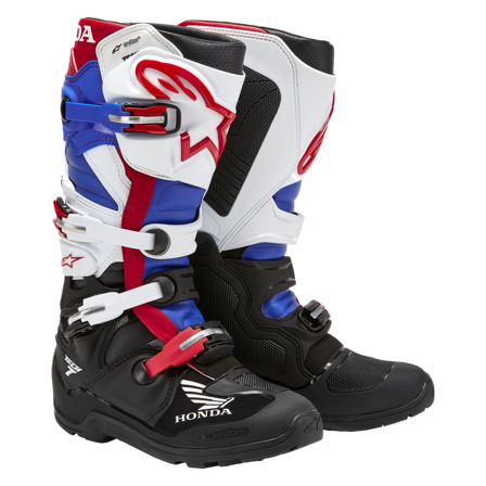Botas Enduro Alpinestars Honda Tech 7 Drystar Negro/Blanco/Azul/Rojo Brillante 38