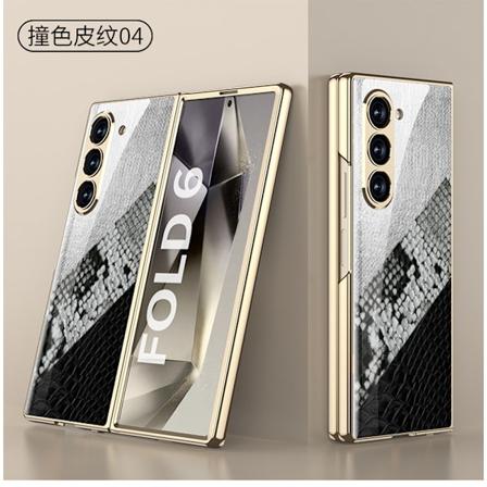 Samsung fold6:lle sopiva lasikotelo, miehille ja naisille, trendikäs brändimaalattu kontrastinen nahkarakeinen lasikotelo 3