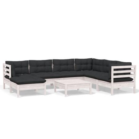 Vidaxl Loungegrupp Med Dynor 8 Delar Vit Massiv Furu Vit