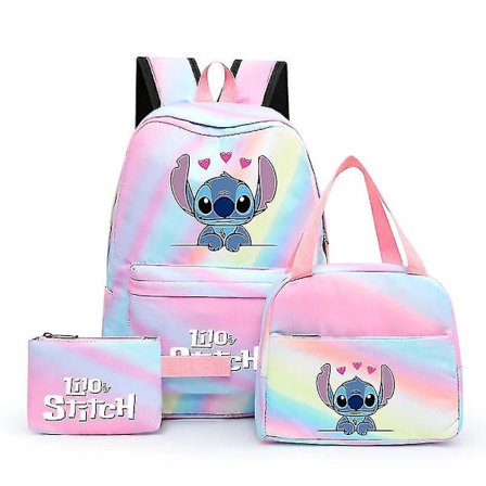 3 stk./sæt Disney Lilo & Stitch Studenterdreng Pige Skole Taske Farverig Rygsæk Med Frokost Taske Børn Teenager Tegneserie Skole Bog Taske Høj 