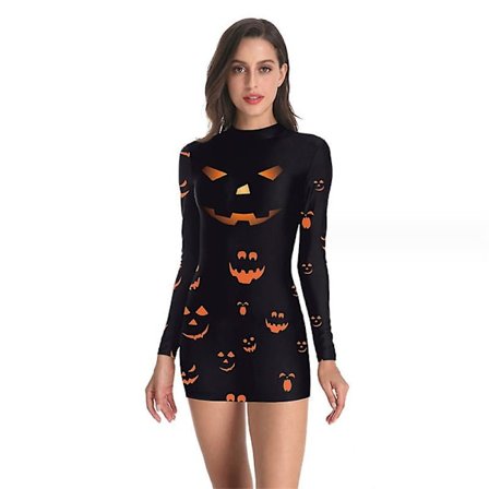 Kvinders Halloween-kostume Skeletkjole Langærmede Stretchy Kort Mini Kjole