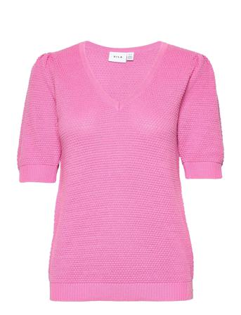 Vichassa V-Neck Puff S/S Knit Top- Fav Pink Vila