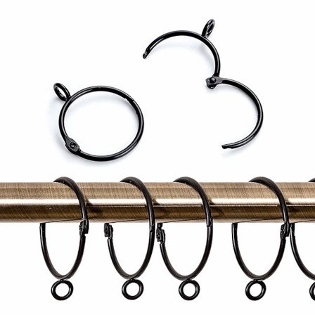 20 stk. Metal Gardinringe, Åbne og Lukkede Ringhængende Krog til Gardiner og Stænger, 50 mm Indvendig Diameter (Sort)