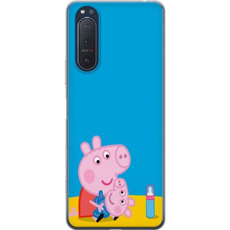 Kompatibelt Mobildeksel til Sony Xperia 5 II Peppa Pig alvet tema med krone og tryllestav på rosa bakgrunn, søt barneillustrasjon med Greta Gris i e