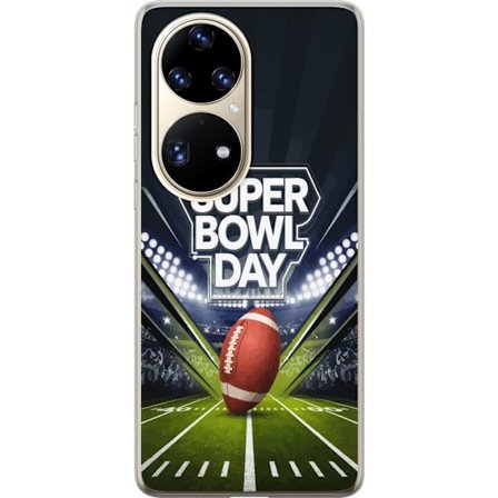 Kompatibel Mobilcover til Huawei P50 Pro Super Bowl Day plakat med amerikansk fodbold på oplyst arena i dramatisk sportsdesign