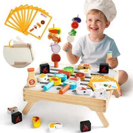 Montessori Legetøj 3-5 År Børns Køkkentilbehør BBQ Grill Træspil Flashcards Julegave Pige Dreng_TF_TF