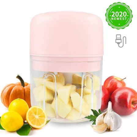 Sähköinen Mini-Ruokasilppuri USB-Latauksella, Kompakti Langaton Prosessori, Silppuri, Ruokasoseutin, Lihasilppuri (vaaleanpunainen)