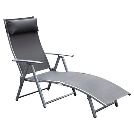 Garden Lounger Liggestol Solseng Foldbar Justerbar Med Pude Havegrå Metal + Stof Grå 137 X 63,5 X 100,5 Cm