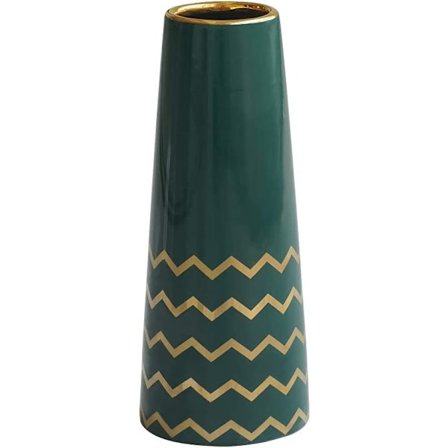 24,5 cm vase i grøn guld keramik, høj design, dekorativ vase