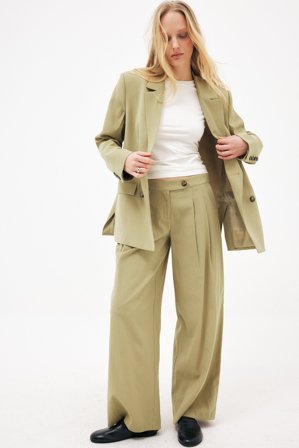 NA-KD Mid Waist Wide Leg Pants - Pantalon cigarette - Vert - EU 42