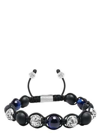 Nialaya Men's Sterling Silver Beaded Bracelet With Matte Onyx, Lava Stone, And Blue Tiger Eye - Blue - M