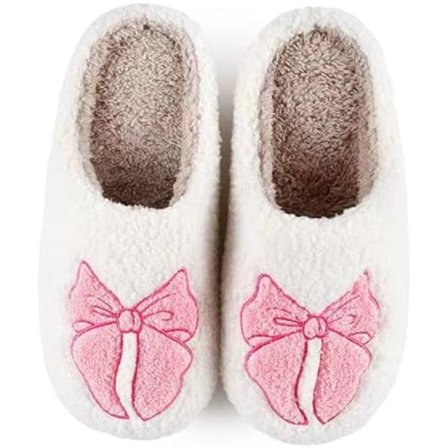 bolukets Myke Tøfler for Kvinner Menn Varme Komfortable Plysj Lodne Putetøfler Slip-on Hjemmesko for Innendørs og Utendørs Big Pink Bow_max
