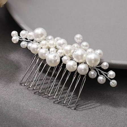 Casdre Pearl Bride Wedding Hair Comb Silver Bridal Side Comb Hair Piece Wedding Hair Accessories