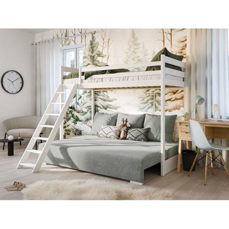 Lano Meble SOFINO - Familjesäng / Soffa - 90x200/140x200cm - Vit Med Grått Överdrag - Litenleker