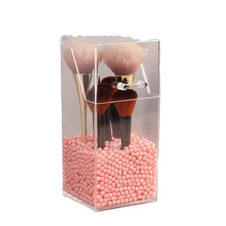 Sminkekoster tube oppbevaring organizer tube koster beholder perlestøv med lokk rød transparent øyenbryn blyant skrivebord kosmetikk