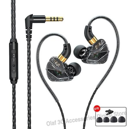 3,5 mm L Böjkontakt Trådbundna hörlurar Hifi Bass Hörlurar In-ear Headset Gamer Handsfree hörlurar för Xiaomi Hu Samsung Black