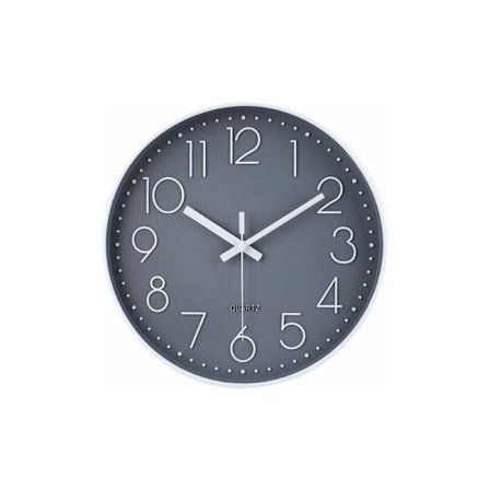Rund tyst väggklocka på batteri 30 cm grå