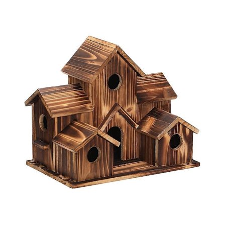 Hengende Fuglekasse i Tre for Utendørs Bruk, 6 Hull, Fuglekasse i Tre, Gårdsplass, Hagepynt