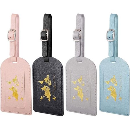 4 stk. Kuffertmærke, Skrivelig PU Læder Bagagemærke Rejsekuffertmærke med Justerbar Spænde til Dyrehåndtaske, Flykuffertmærke