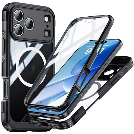 SKALO iPhone 17 Pro Max Shockproof Clear Hybrid+Skærmbeskyttelse Cover - Sort