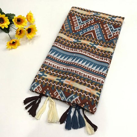 Bohemsk skjerf geometrisk tribal stil bølget stripet fargerikt skjerf med dusker