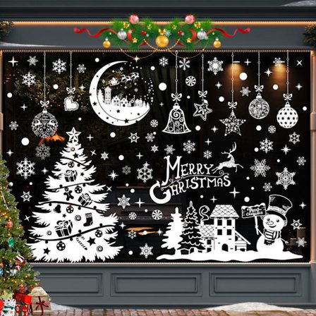 202 stk. julevindusklistremerker, 9 ark julevindusklistremerker, elektrostatisk PVC julevindusdekorasjoner, gjenbrukbare