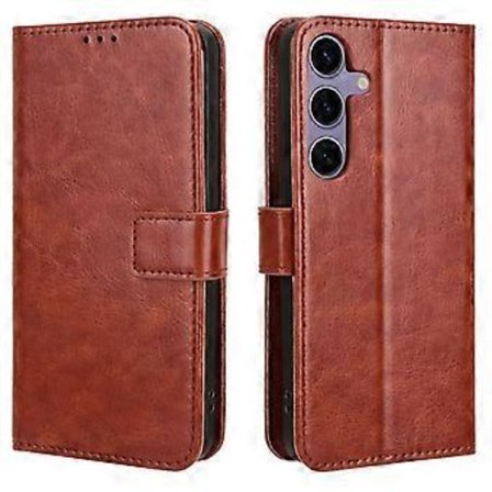 Yhteensopiva Samsung Galaxy S25+ -kotelon kanssa Crazy Horse -kuvioitu PU-nahkainen puhelinlompakkokotelo (ruskea)