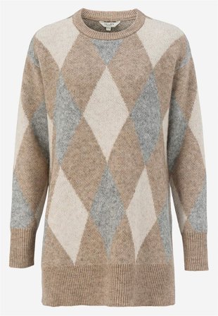 Cellbes of Sweden - Strikket tunika med slidser i beige / ternet til damer i størrelse 50/52