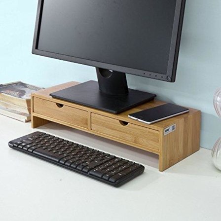 Rootz Bamboo Monitor Stand Computer Screen- Monitor Stand Monitor Riser Desk Organizer med 2 skuffer