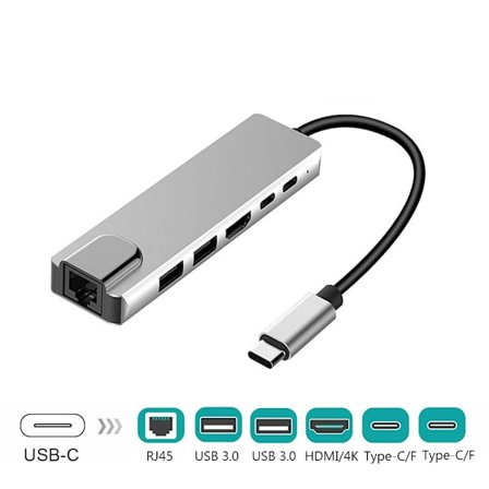 6-i-1 USB 3.1 Typ-C Hub 4K HDMI