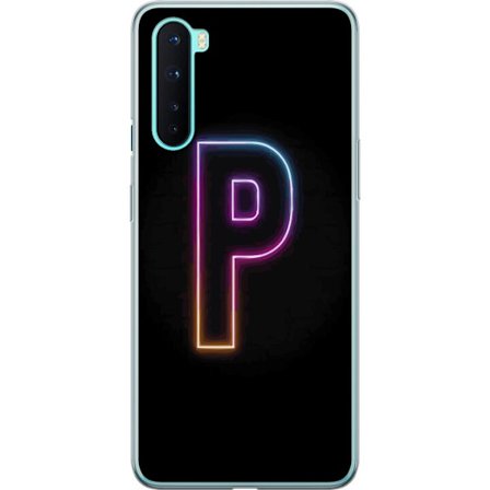 Kompatibel Mobilcover til OnePlus OnePlus Nord Minimalistisk neonbogstav P i farvegradient og lyseffekt mod sort baggrund i digital neonstil
