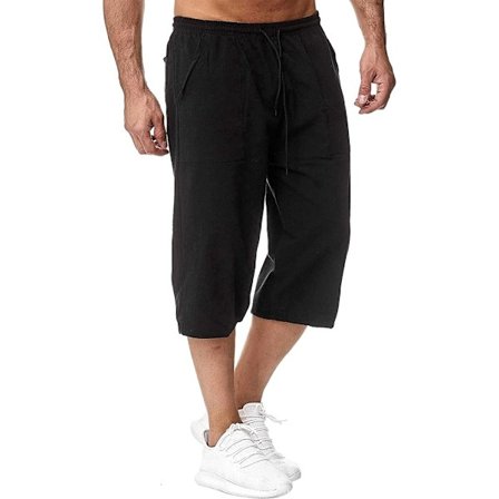 Herr bomull linne shorts sommar casual lös passform shorts cargobyxor