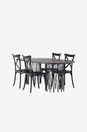 Venture Home - Spisegruppe Stone med 4 stk spisestoler Crosett - Brun - Spisegruppe 4 personer - Fra Homeroom