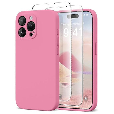 iPhone 15 Pro -puhelimen kuori, yhteensopiva MagSafe-nestesuojakuoren kanssa, sis lt 2 karkaistua lasikalvoa (pinkki)