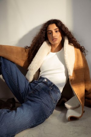 CAMILLA PIHL - Melli Shearling Jacket - Camel Suede Size34/36