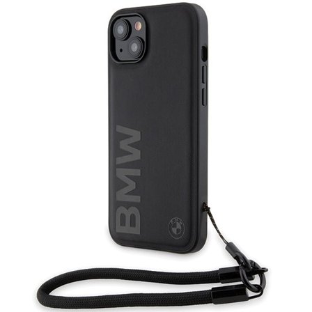 BMW Signature Leather Wordmark sladdfodral för iPhone 15/14/13 - Svart