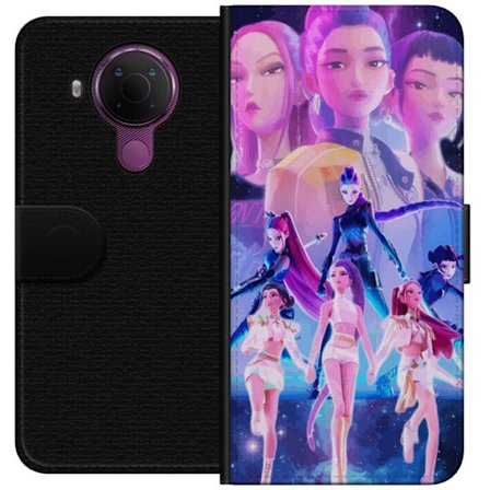 Yhteensopiva Lompakkokotelo Nokia 5.4 K-pop-inspiroinut tulevaisuutta ennakoiva tyttöryhmä neonvaloissa ja kosmisessa sci-fi-esiintymislavalla
