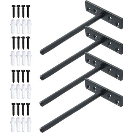 Osynlig flytande hylla konsol metall flytande hylla konsol dold dold trä flytande hylla konsol väggmontering, matt svart rostfritt stål, 4 st