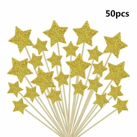 【PP】Set med 50 Twinkle Twinkle Little Star Cupcake Toppers Glitter
