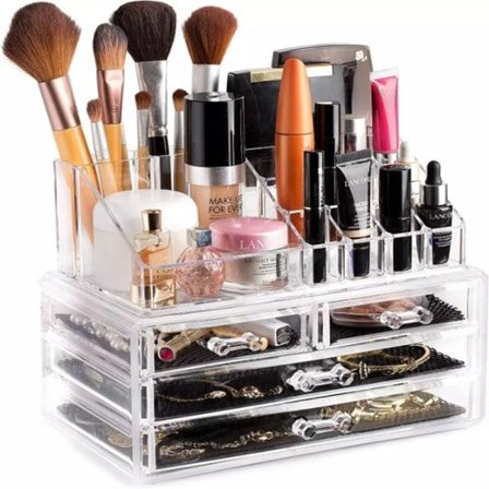 Makeup-arrangör i akryl med 4 lådor - Makeup-ställ transparent