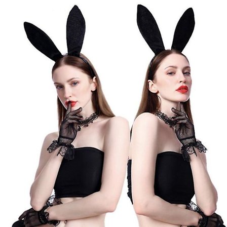 Mimigo Bunny Headband Lace Gloves Women Masquerade Rabbit Headpiece Black Sexy Long Ears Bunny Hair Hoop Hair Band Hairband Halloween Easter Party Dec