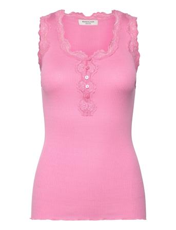 Silk Top W/ Button & Lace Pink Rosemunde