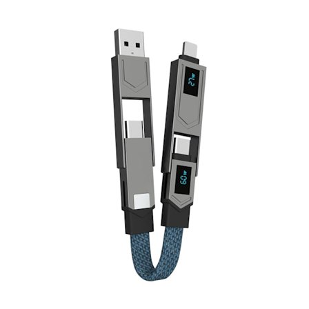 4-i-1 PD65W Datakabel Multi USB Laddningskabel: Kort EDC-kabel för Lightning, Type C och A